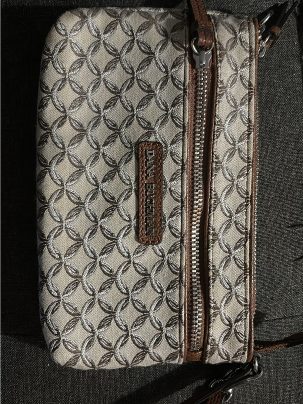 Dana Buchman Cream and Brown Patterned Crossbody Bag